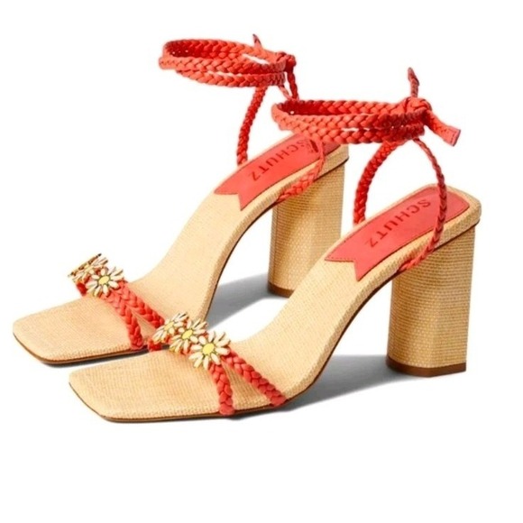 SCHUTZ Shoes - Schutz Hina Ankle Tie Block Heel Sandals Size 8.5